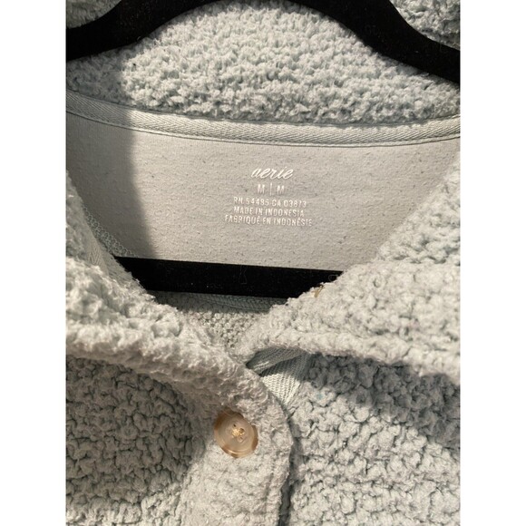 Aerie Jacket Women Medium Light Green Pull Over Button Fleece Pockets Loungewear - Picture 3 of 7